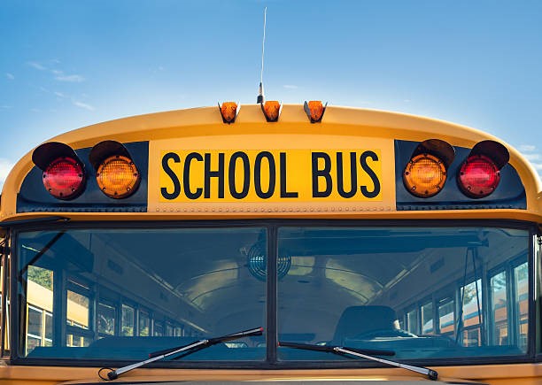 front of a school bus windshield